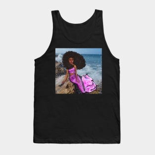 Coco the Magical rainbow mermaid with brown eyes, flowing Afro hair and caramel brown skin Tank Top